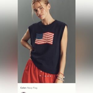NWT new XS fits SMALL Anthropologie porridge navy knit sweater vest USA flag